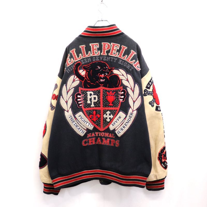 00s pellepelle ウール アームレザー 裏地キルティング ブラック