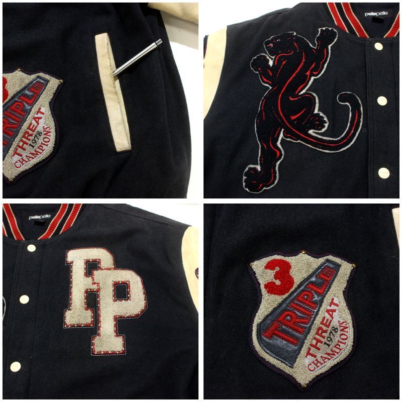 00s pellepelle ウール アームレザー 裏地キルティング ブラック