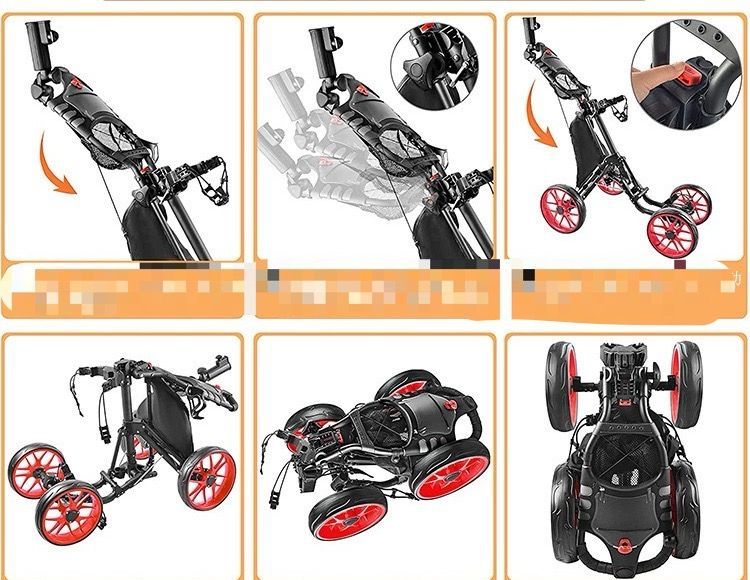 ゴルフ手押しカート 大好評ゴルフカートプッシュプルゴルフ用カート折り畳み式カート アルミ合金製 ハンドブレーキとドリンクホルダー付き 開閉が簡単 練習収納 手引きゴルフ ゴルフ ゴルフ手押しカート 4輪ゴルフカート プッシュプル 折りたたみゴルフプル ドリンクホルダー付き  コンパクトプルキャディカート 持ち運び簡単 折りたためる : スポーツ＆アウトドア