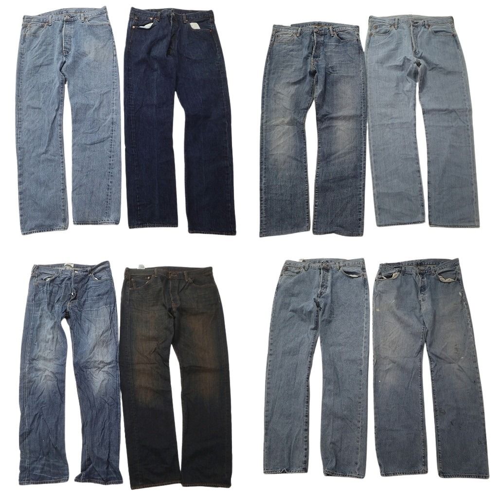 古着卸 まとめ売り リーバイス 501 デニム パンツ 8枚セット (メンズ 36 ) ペインティング フェード インディゴブルー  古着 ND4983