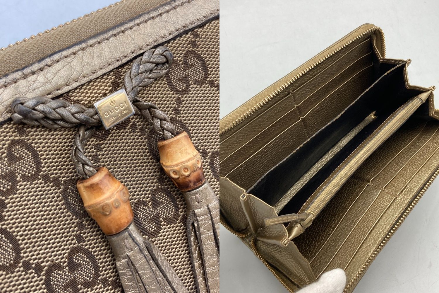 【美品】GUCCI GGキャンバス バンブー タッセル ラウンドジップ 長財布 GUCCI グッチ GGキャンバス バンブータッセル ラウンドファスナー長