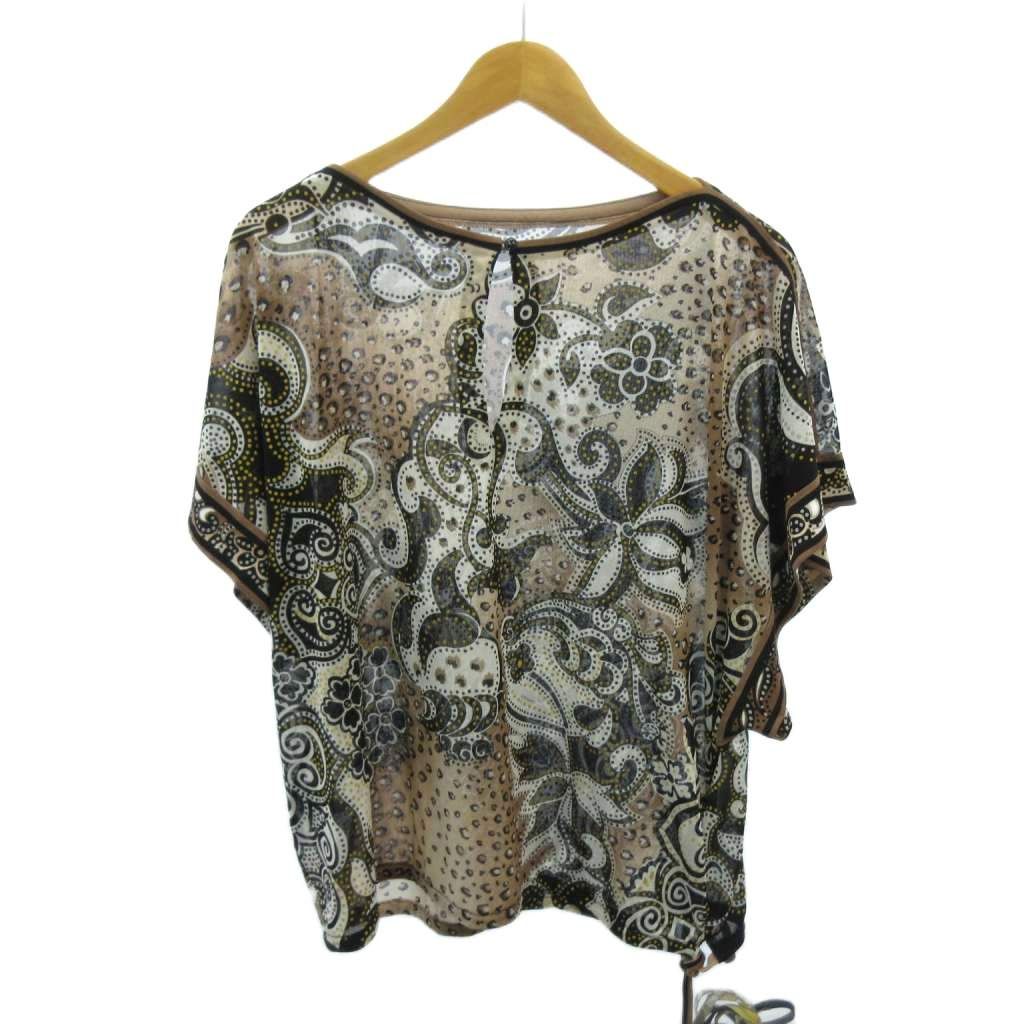 マカ97 美品 レオナール 半袖カットソー ペイズリー柄 イエロー Lサイズ レオナール LEONARD FASHION 美品 カットソー ペイズリー柄 シースルー