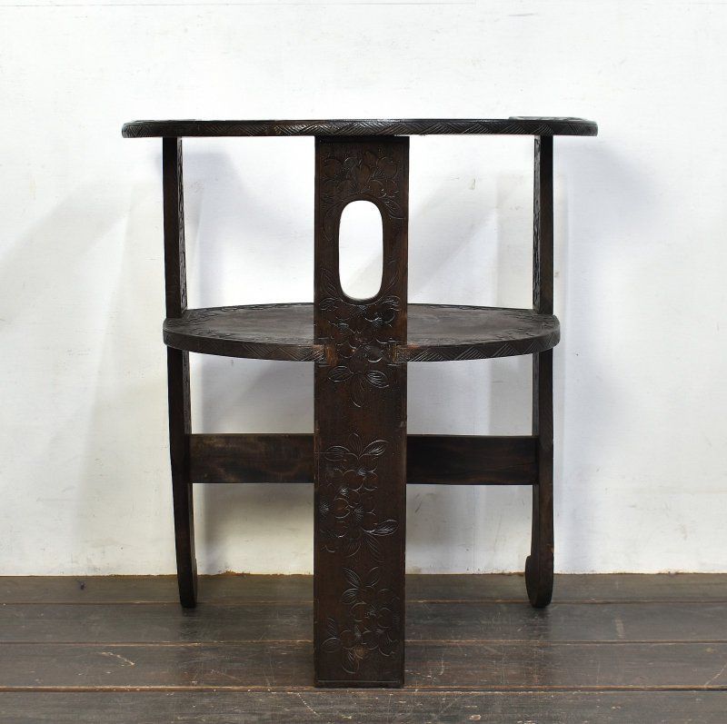 蔵A5964】伝統工芸軽井沢彫 桜彫刻 曲木 肘掛椅子 チェア※沖縄北海道