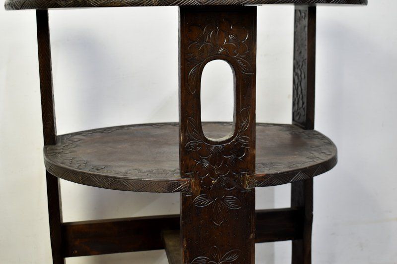 蔵A5964】伝統工芸軽井沢彫 桜彫刻 曲木 肘掛椅子 チェア※沖縄北海道