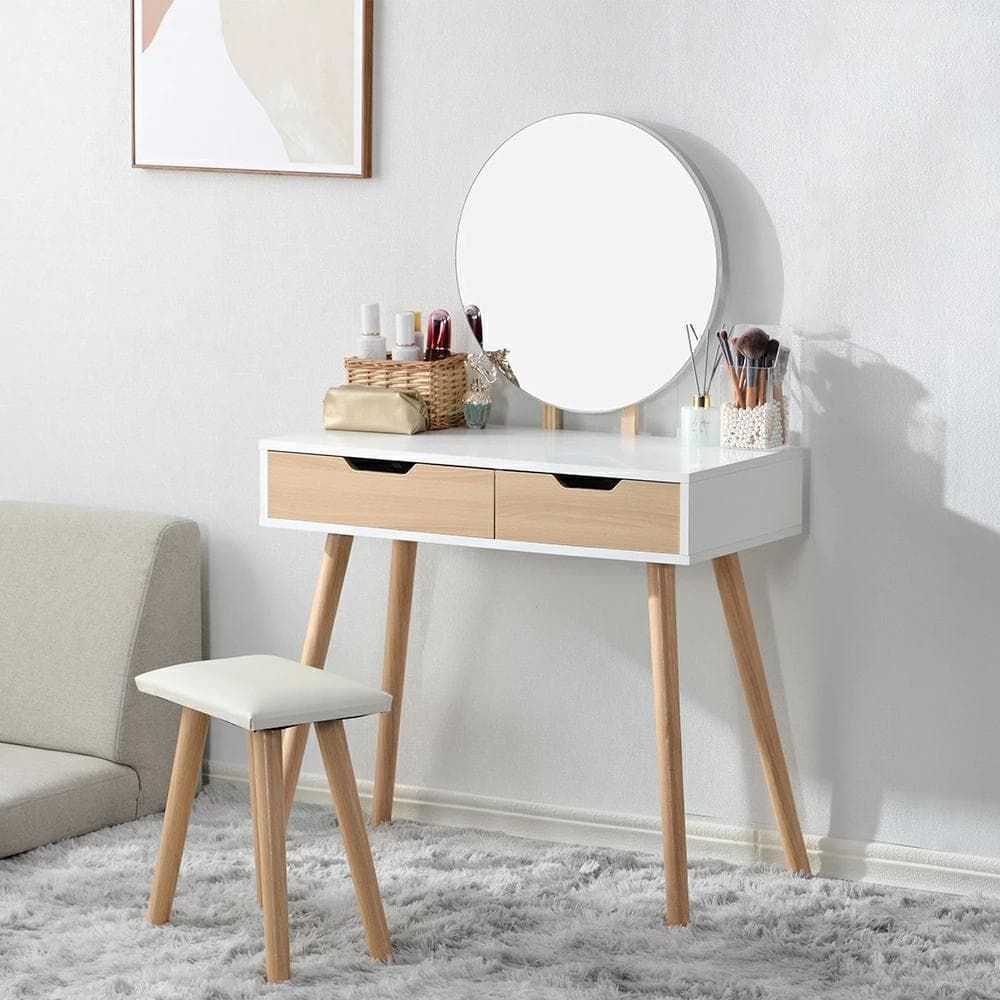 ドレッサー　鏡台　化粧台　ホワイト　木製 ホワイト ナチュラル木脚ドレッサー 化粧台 化妝桌 鏡台1684-160