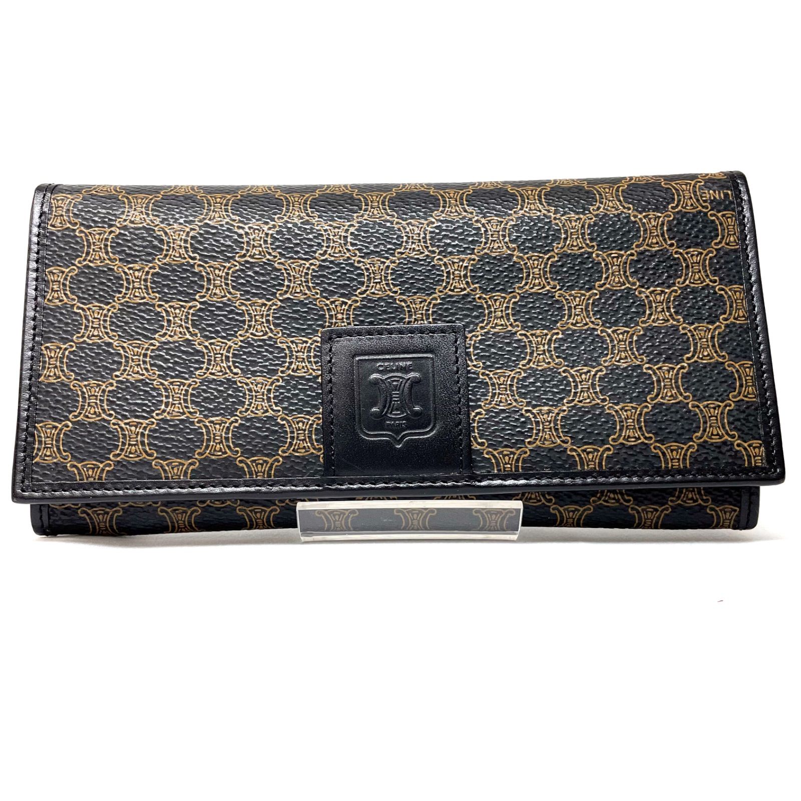 ABランク】CELINE セリーヌ レザー ブラック マカダム 二つ折 長財布 