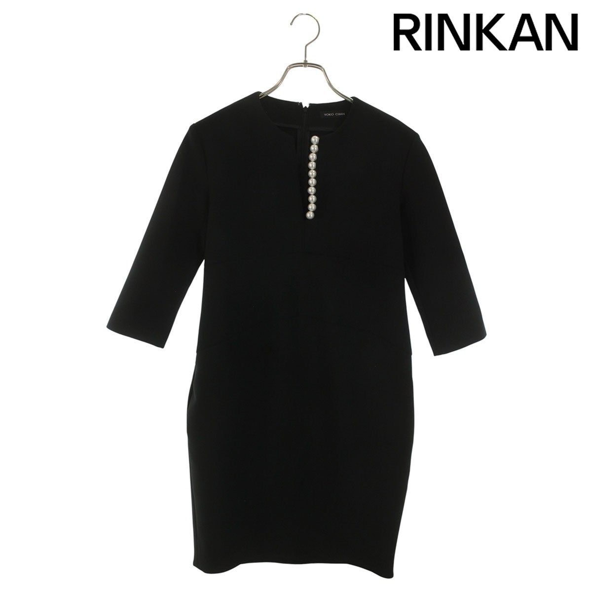 YOKO CHAN ブラック パール装飾 半袖ワンピース YOKO CHAN ブラック パール装飾 半袖ワンピース 最終SALE YOKO CHAN 黒