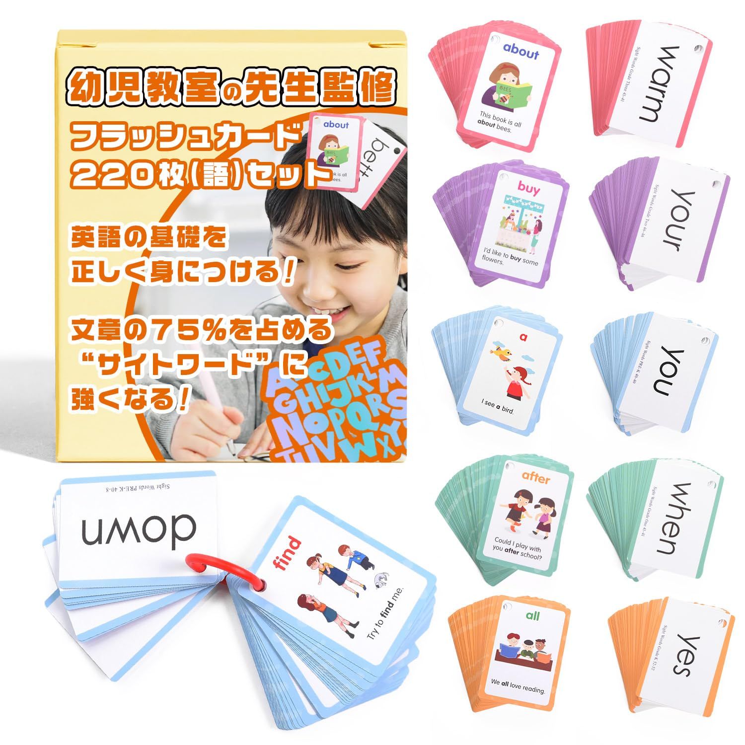 フラッシュカード サイトワード 220枚(語)【幼児教室の先生監修