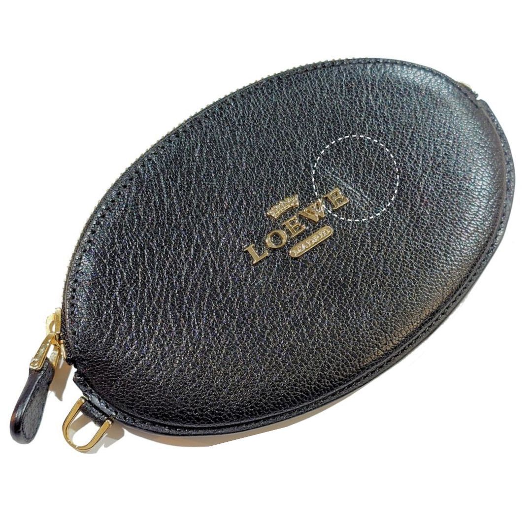 LOEWE ロエベ ケース 小銭入れ ブラック 黒 ゴールド 金 本革 LOEWE ロエベ ゴールドロゴ オーバル ジップ コインケース 小銭入れ