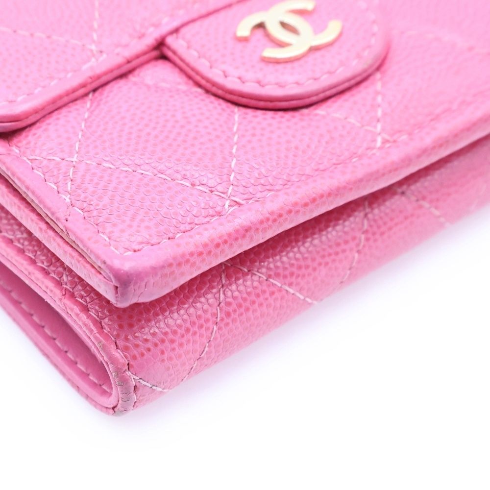 CHANEL (シャネル) マトラッセ コンパクトウォレット ピンク キャビア
