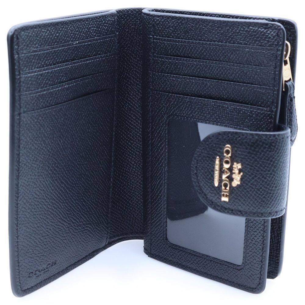 COACH (コーチ) コンパクトウォレット 二つ折り財布 ブラック レザー