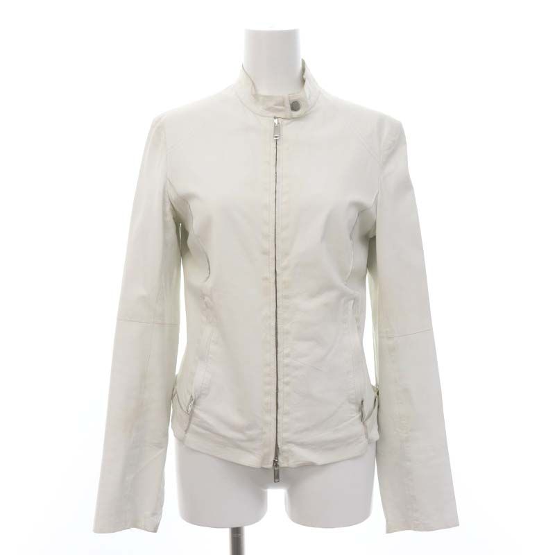 エンポリオアルマーニ レザージャケット ベラペレ 白 ノーカラー エンポリオアルマーニ EMPORIO ARMANI ラムレザーノーカラージャケット