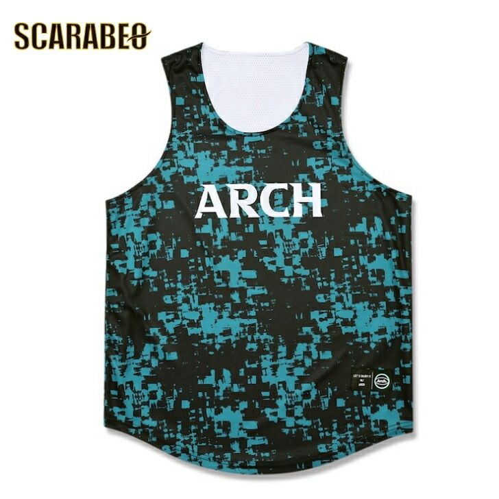 Arch grid faded rev. tank [DRY]【deep ocean/white】 アーチ バスケ