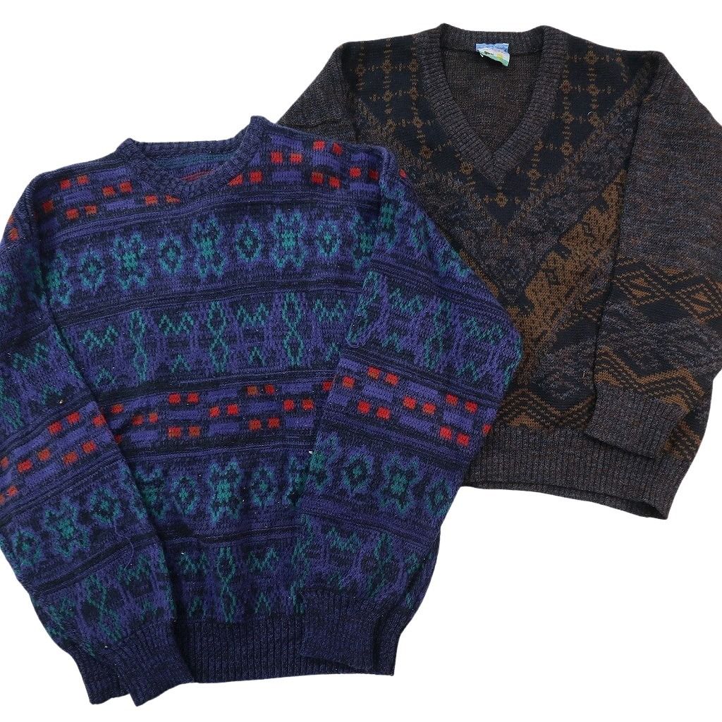 古着卸 まとめ売り 総柄 セーター 6枚セット (メンズ XL ) 幾何学模様