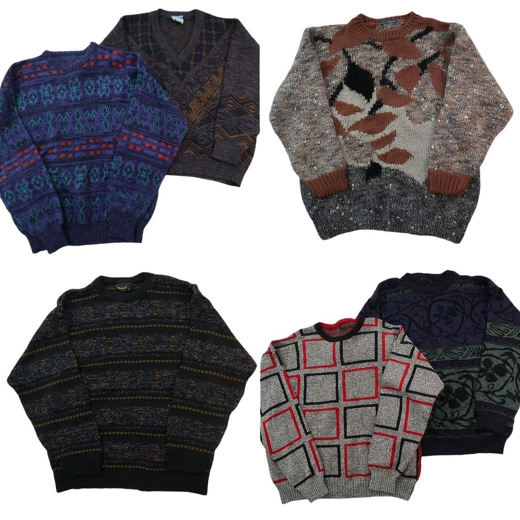 古着卸 まとめ売り 総柄 セーター 6枚セット (メンズ XL ) 幾何学模様