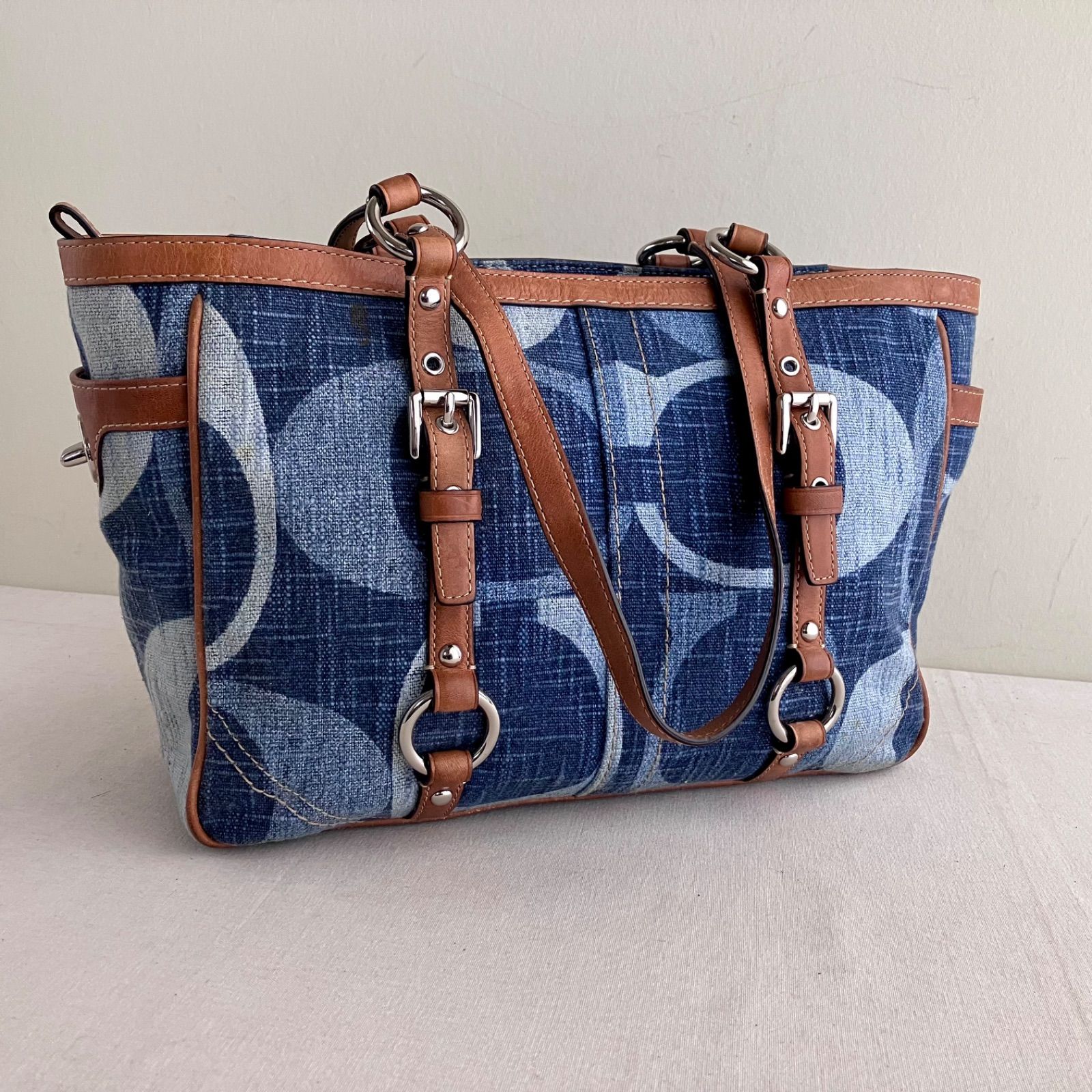 Coach Vintage Blue Denim Signature Gallery Tote Purse Shoulder Bag