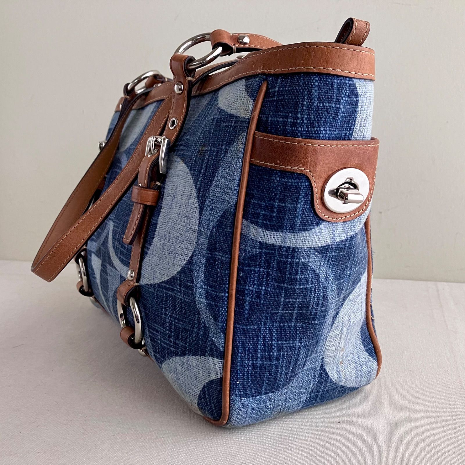 Coach Vintage Blue Denim Signature Gallery Tote Purse Shoulder Bag