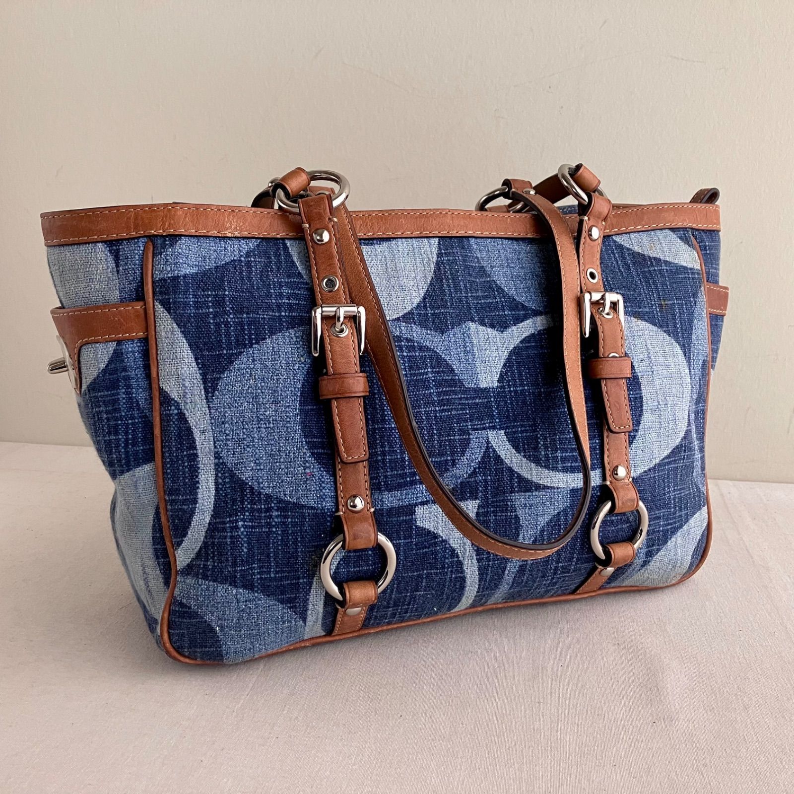 Coach Vintage Blue Denim Signature Gallery Tote Purse Shoulder Bag