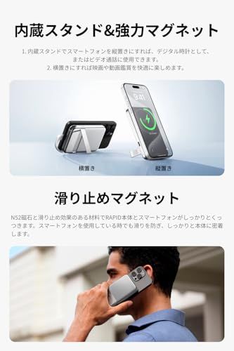  迅速に発送 EcoFlow 5000 mAh エコフロー PD 30 W急速充電対応 Qi 2ワイヤレス充電対応 マグネット式ワイヤレス充電対応 デバイス2台同時充電 スタンド付き USB-Cケーブル付き Magsafe Power Bank 残 1 a 30183 b その他 キッチン 食器