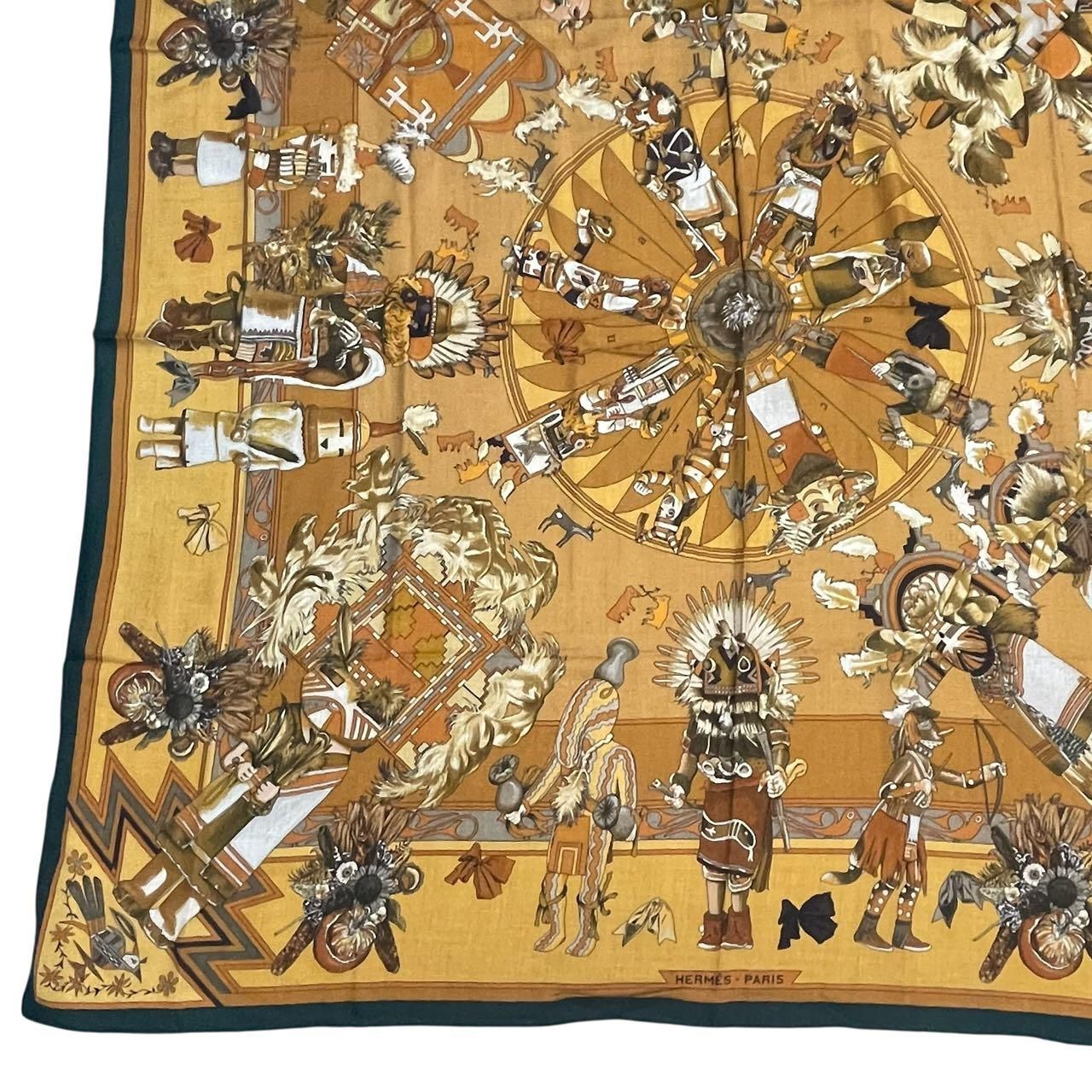 ☘️極美品☘️ HERMES　カレ140　Kachinas カチナ　カシミヤ 極美品 HERMES エルメス カレ140 大判 Kachinas カチナ 民族 スカーフ