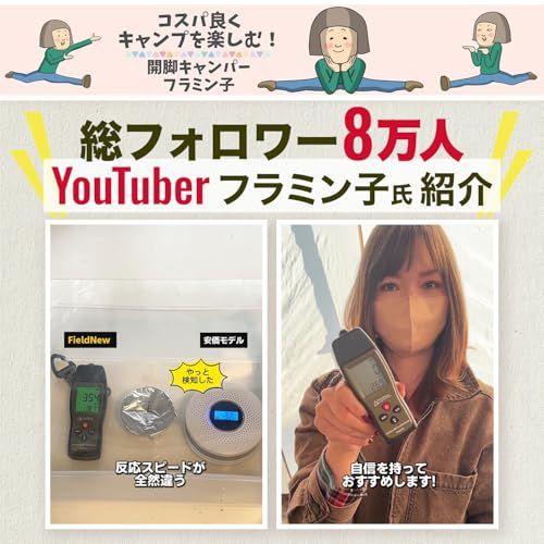 総フォロワー8万人 キャンパー紹介 一酸化炭素チェッカー COアラーム変更可 秋冬キャンプ用|車中泊|アウトドア 一酸化炭素警報器|検知器|測定器 収納ケース 2年保証 Field e 3 ea 5462