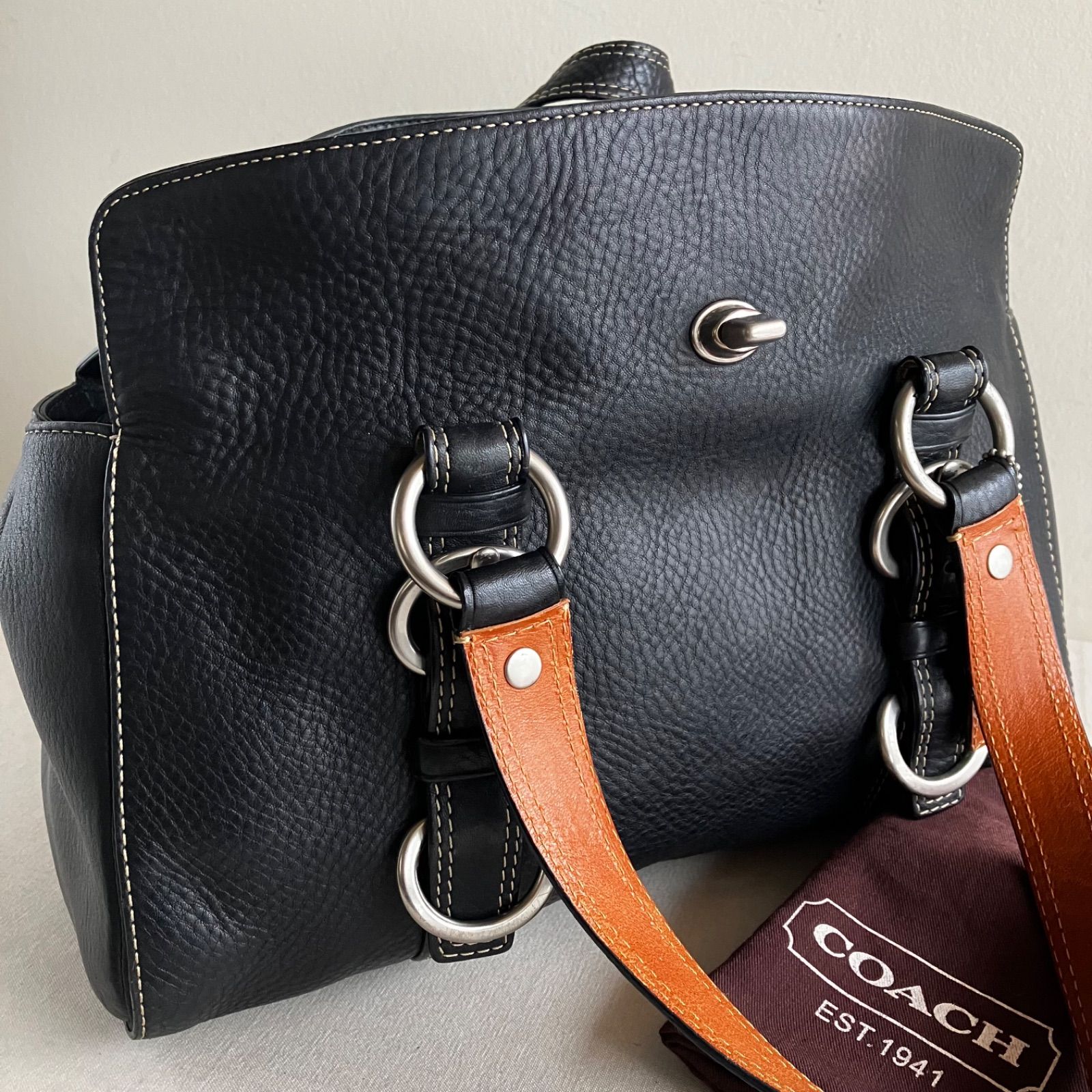 y2k Coach Chelsea Turnlock Black Pebble Leather Satchel Shoulder