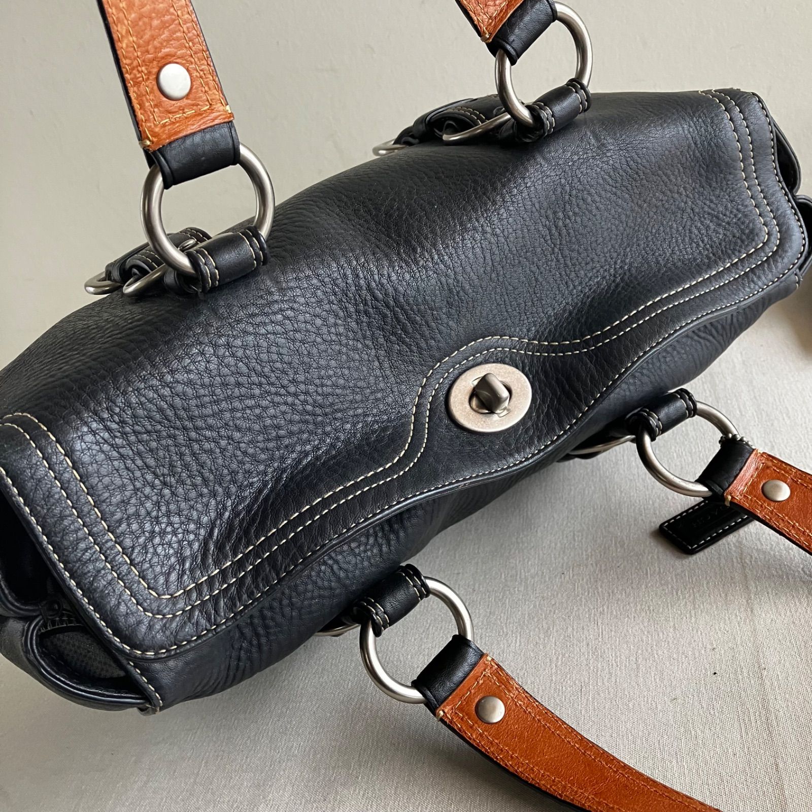 y2k Coach Chelsea Turnlock Black Pebble Leather Satchel Shoulder