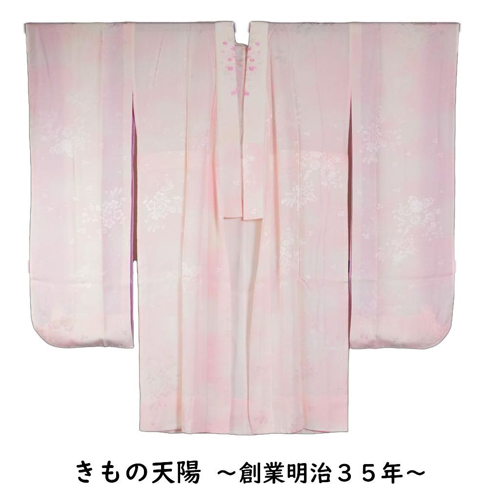 長襦袢 振袖用 束ね熨斗に春秋草花模様 薄ピンク色系ぼかし 単衣仕立て