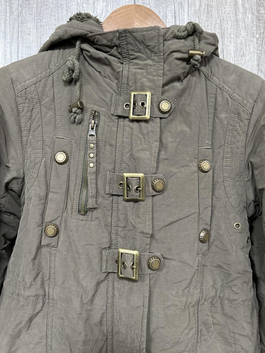 Y2K 古着 OZOC ファートリムフード ベルテッドティテール モッズコート Y2K 古着 OZOC ファートリムフード ベルテッドティテール モッズコート