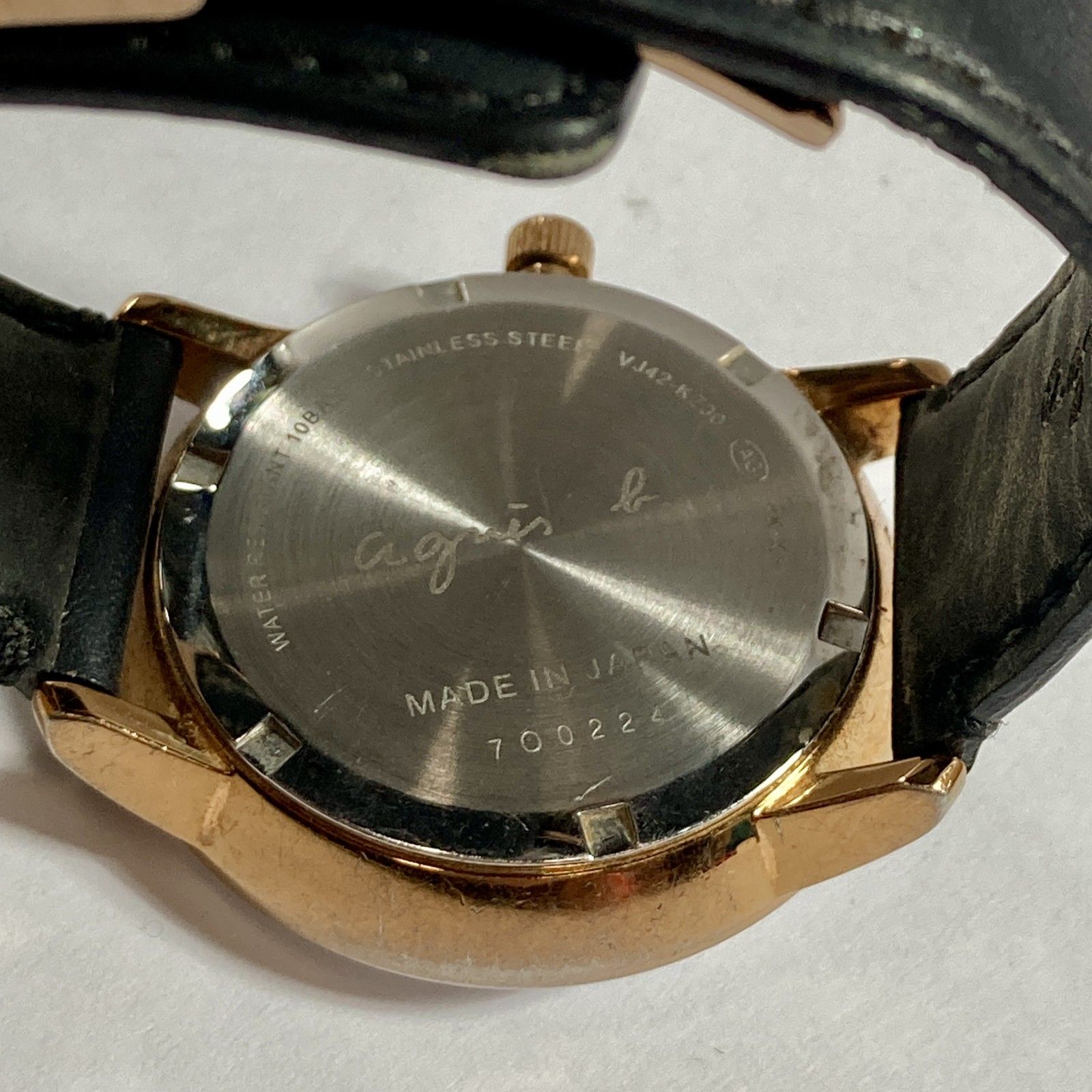 ☆ agnes b. ア二エスベー 腕時計 アナログ レザー ブラック ゴールド