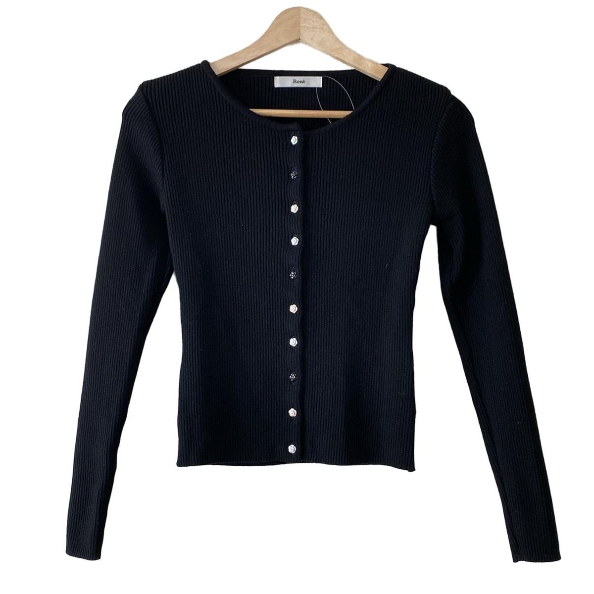 Rene ルネ カーディガン ブラック ※発送日注意 Rene(ルネ) カーディガン サイズ34 S レディース - 黒 長袖/フラワー