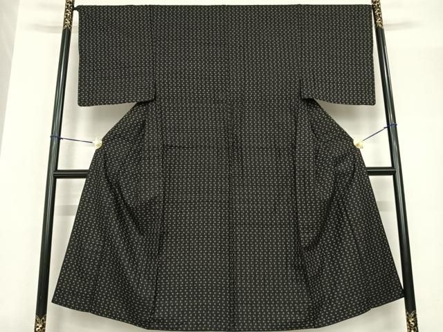 紬 正絹 十字絣 黒地 平和屋着物○男性 逸品 AABF5524fy 直売