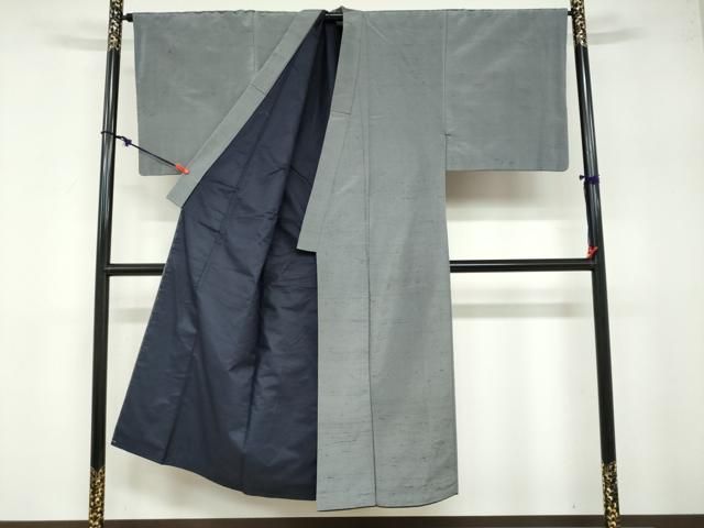 平和屋着物○男性 紬 アンサンブル 桔梗鼠色 正絹 逸品 DABB0624ud