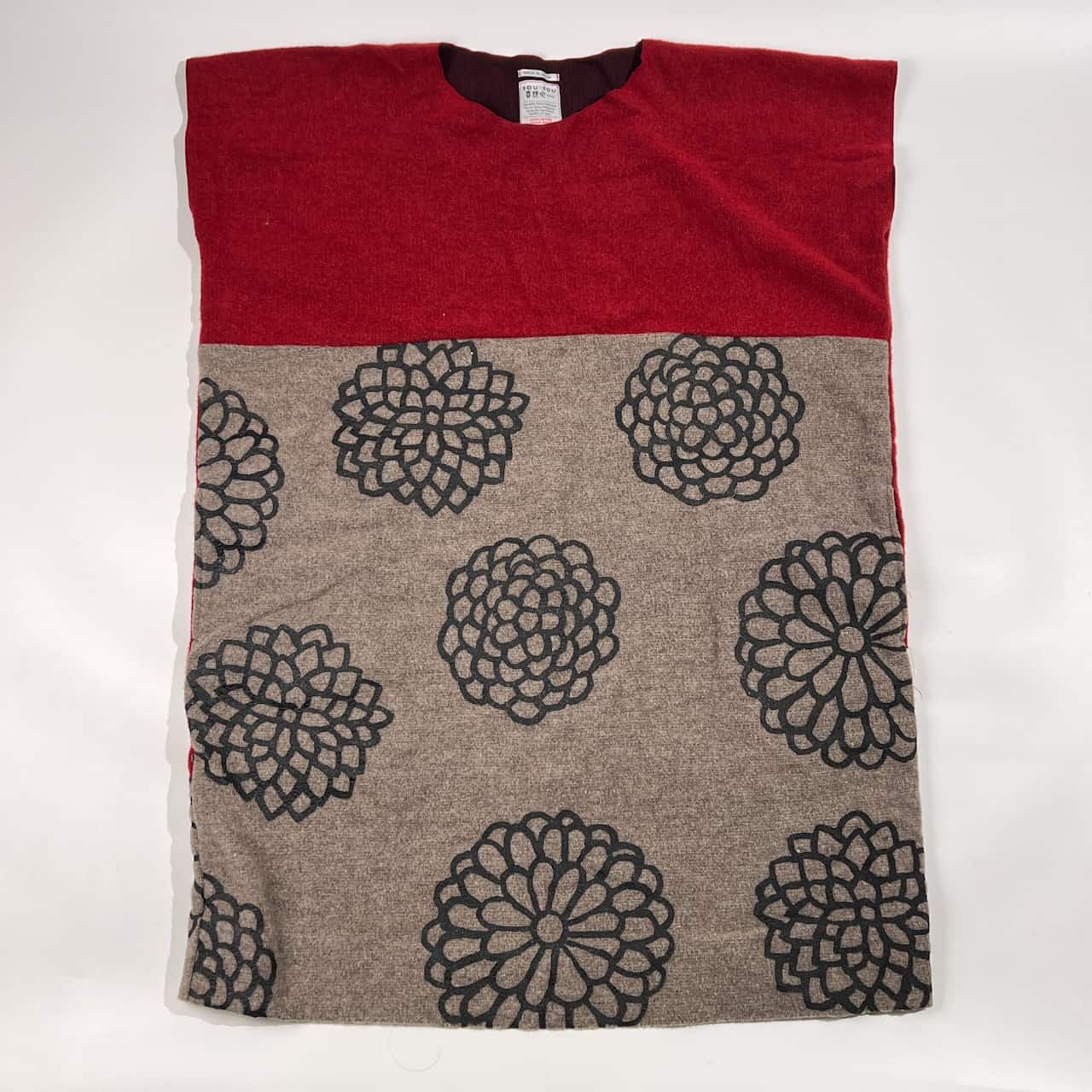 SOU・SOU ソウソウ 花柄 長方形 貫頭衣 ワンピース/レッド×グレー