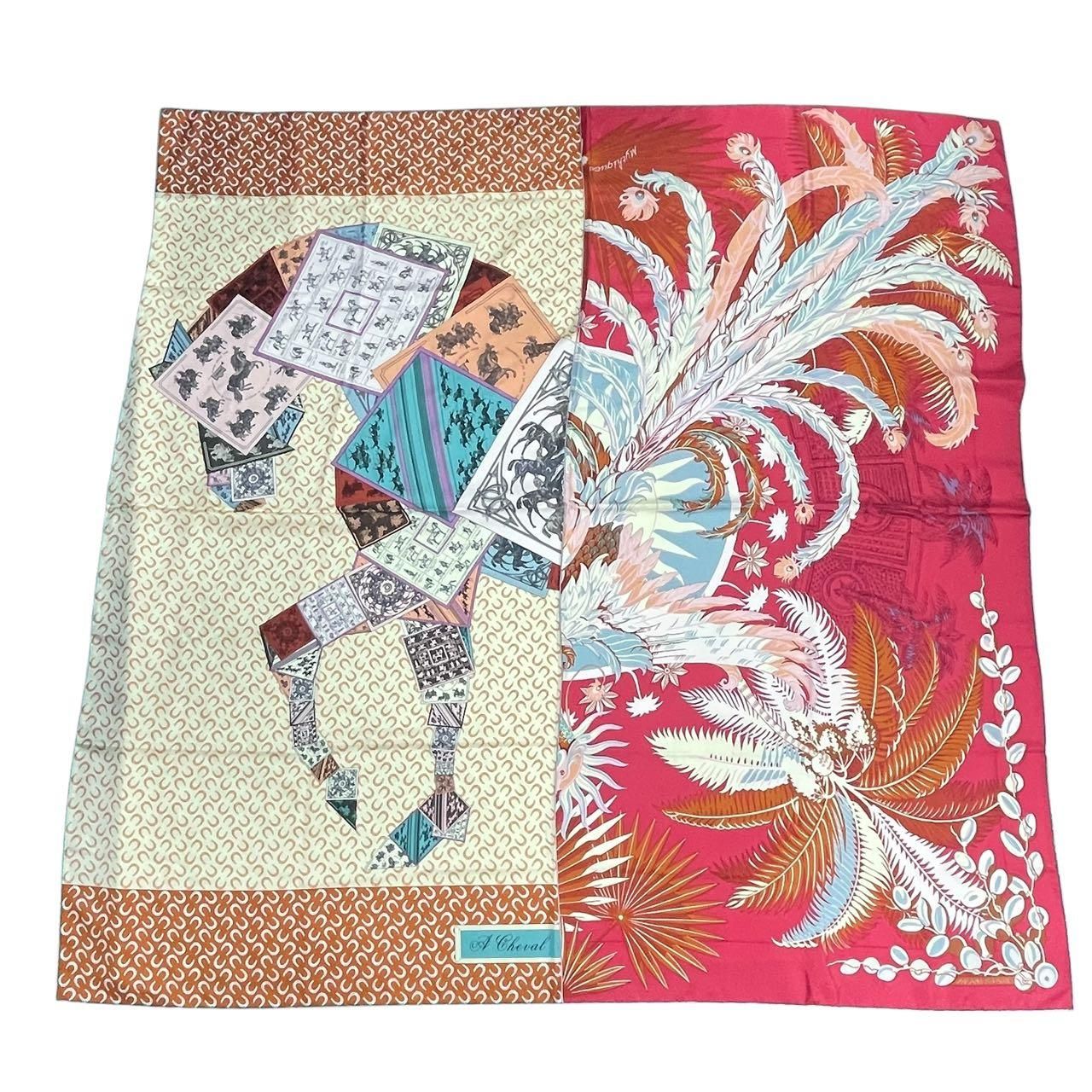 HERMES カレ 140 カレの馬に乗って 不死鳥の神話 マルチ スカーフ 新品同様 HERMES エルメス スカーフ シルク カレ140 A Cheval sur mon