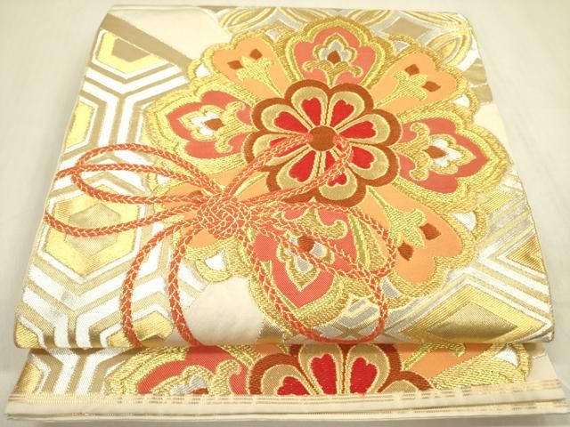 平和屋着物●西陣　川島織物　六通柄　本袋帯　唐織　宝相華　結び紐　七宝文　金銀糸　正絹　逸品　DABB7600op 平和屋着物○西陣 川島織物 六通柄 本袋帯 唐織 宝相華 結び紐 七宝文