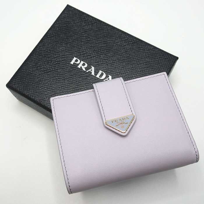 新品】プラダ 1MV204 CITY CALF TAB / GLICINE 財布 二つ折り財布