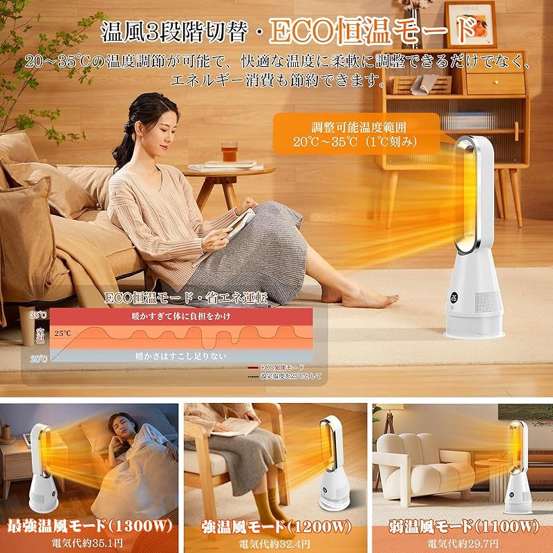 セラミックヒーター【2025革新冷暖兼用・1台6役・羽根なし扇風機・ECO