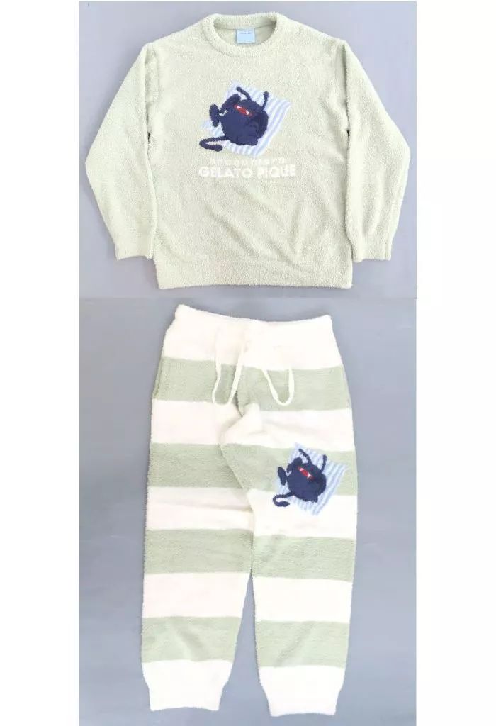 衣料雑貨 ドラキー ベビモコプルオーバー＆ボーダーロングパンツセット ライム メンズLサイズ ドラゴンクエスト GELATO PIQUE encounters DRAGON QUEST