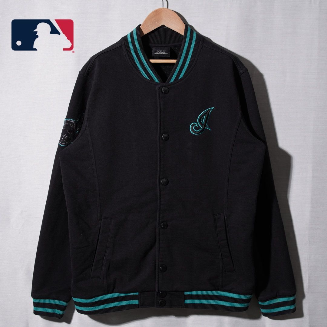 MLB インディアンズ スタジャン L ブラック ターコイズブルー ロゴ刺繍