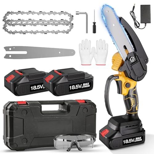 ZINQIA チェーンソー 充電式 電動ノコギリ 鈴木造園会社監修 min コードレス ポータブル 4000 mAhバッテリ一 2 強力ブラシレスモーター 軽量 片手で使う 充電式チェーンソー 防風ゴーグルと手袋が付属 木工切断