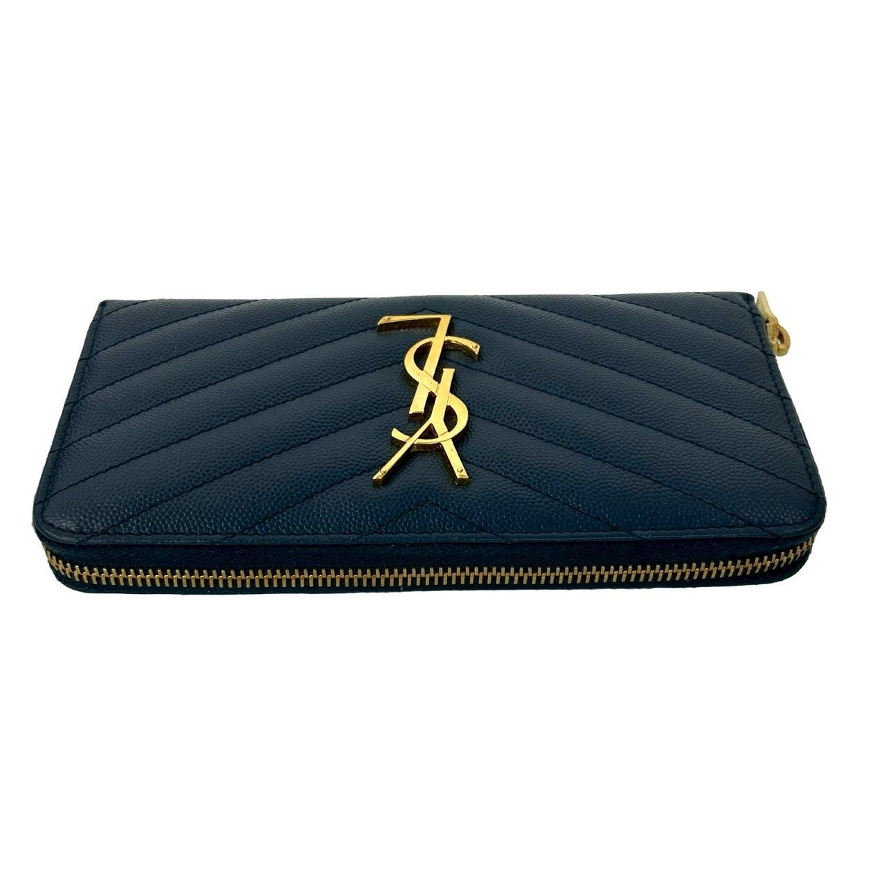 YSL ネイビー レザー 長財布 未使用保管品 箱 袋付き SAINT LAURENT PARIS サンローランパリ YSL