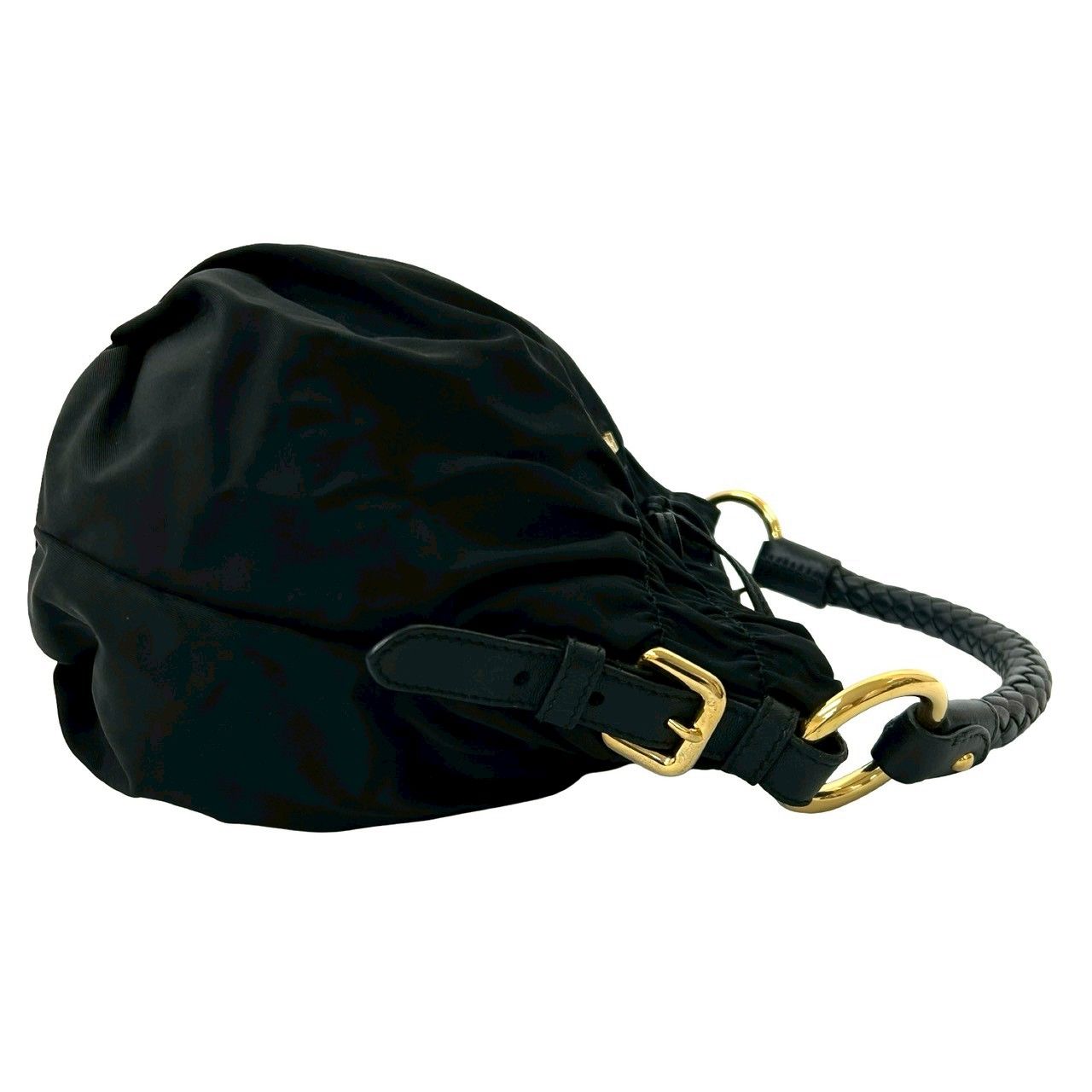 極 美品 PRADA プラダ ロゴ 金具 リボン モチーフ レザー 本革