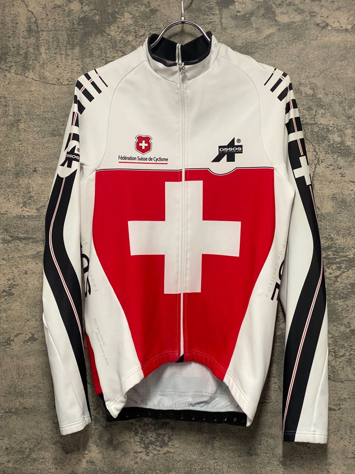 JV134 アソス ASSOS 長袖 サイクルジャージ 白 赤 サイズ不明 裏起毛