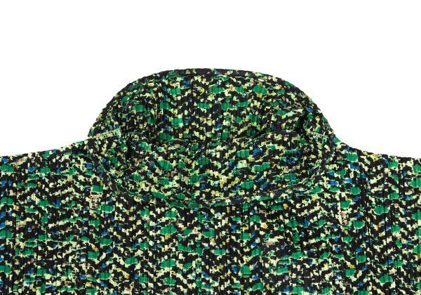 極美品★プリーツプリーズ　PLEATS PLEASE グリーン　丸首長袖トップス プリーツプリーズPLEATS PLEASE プリーツ総柄プリント長袖カットソー