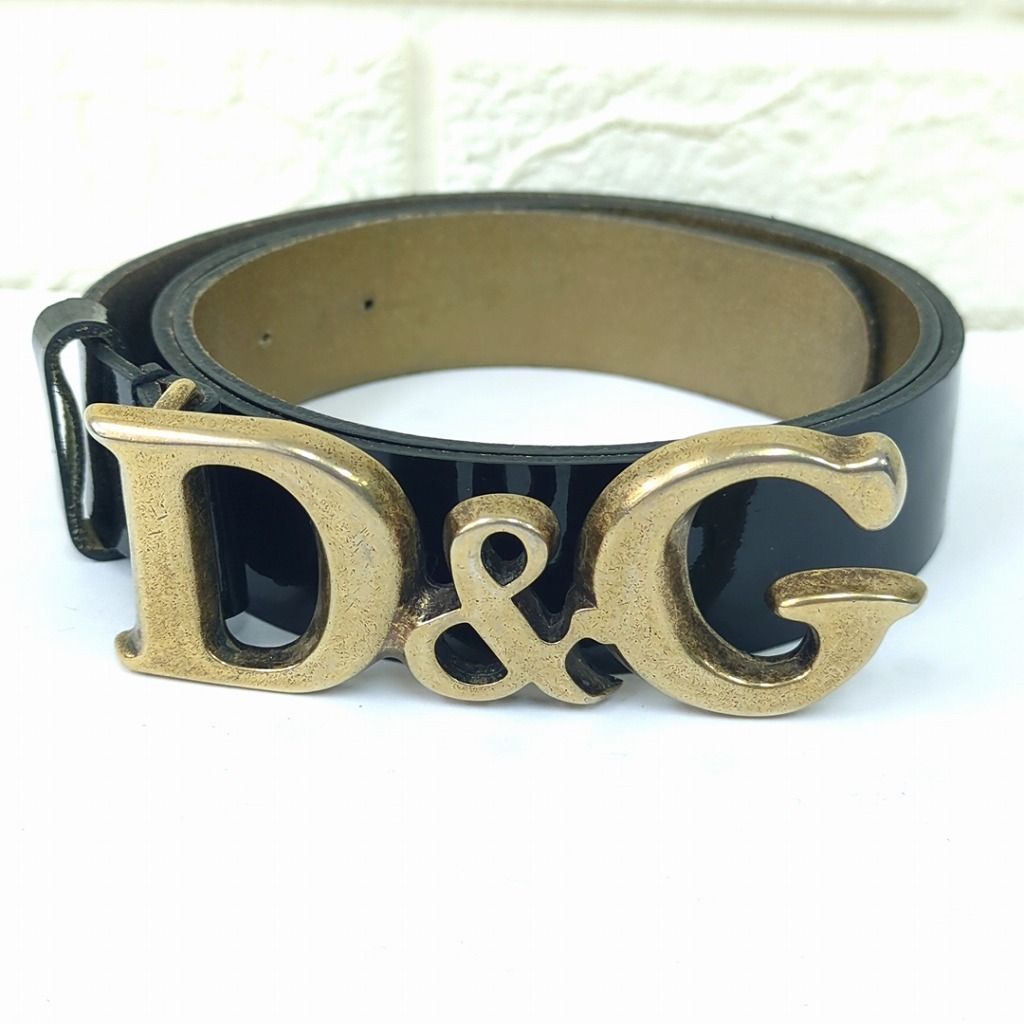 【美品】D&G ブラック ベルト D&G ドルチェ＆ガッバーナ エナメル ベルト ブラック イタリア製