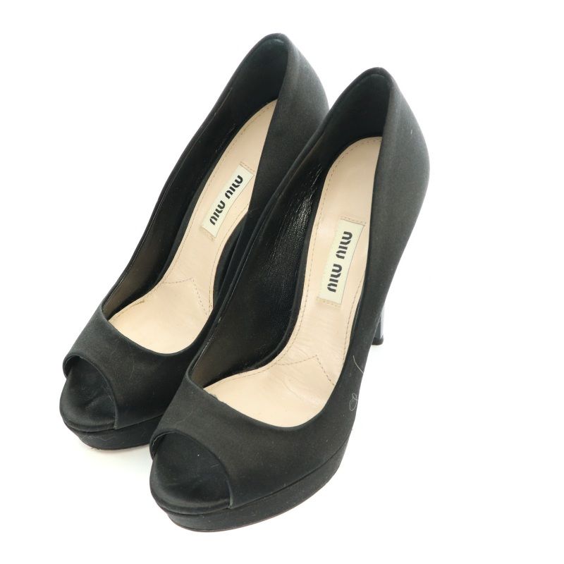 ミュウミュウ miumiu パンプス オープントゥ ピンヒール サテン