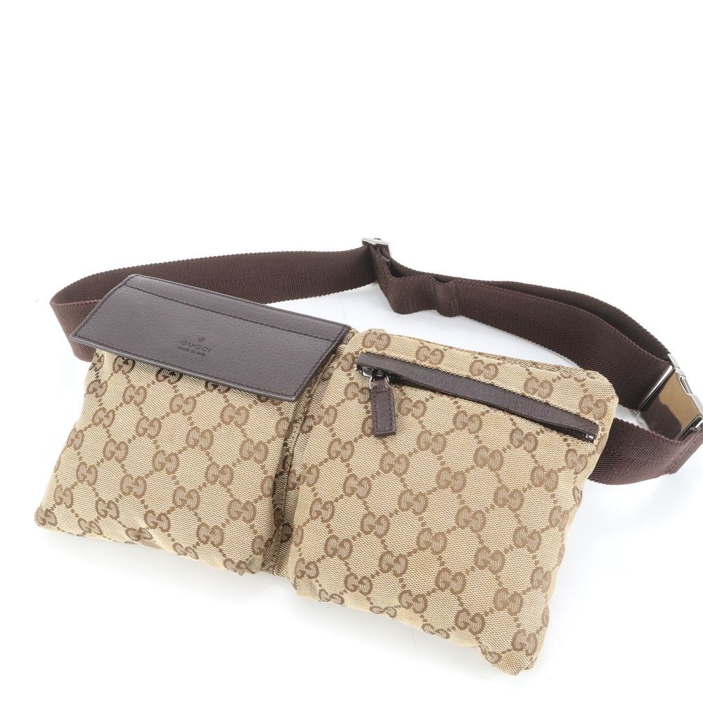 美品 グッチ GG キャンバス 28566 レザー 2WAY ボディバッグ 斜め掛け