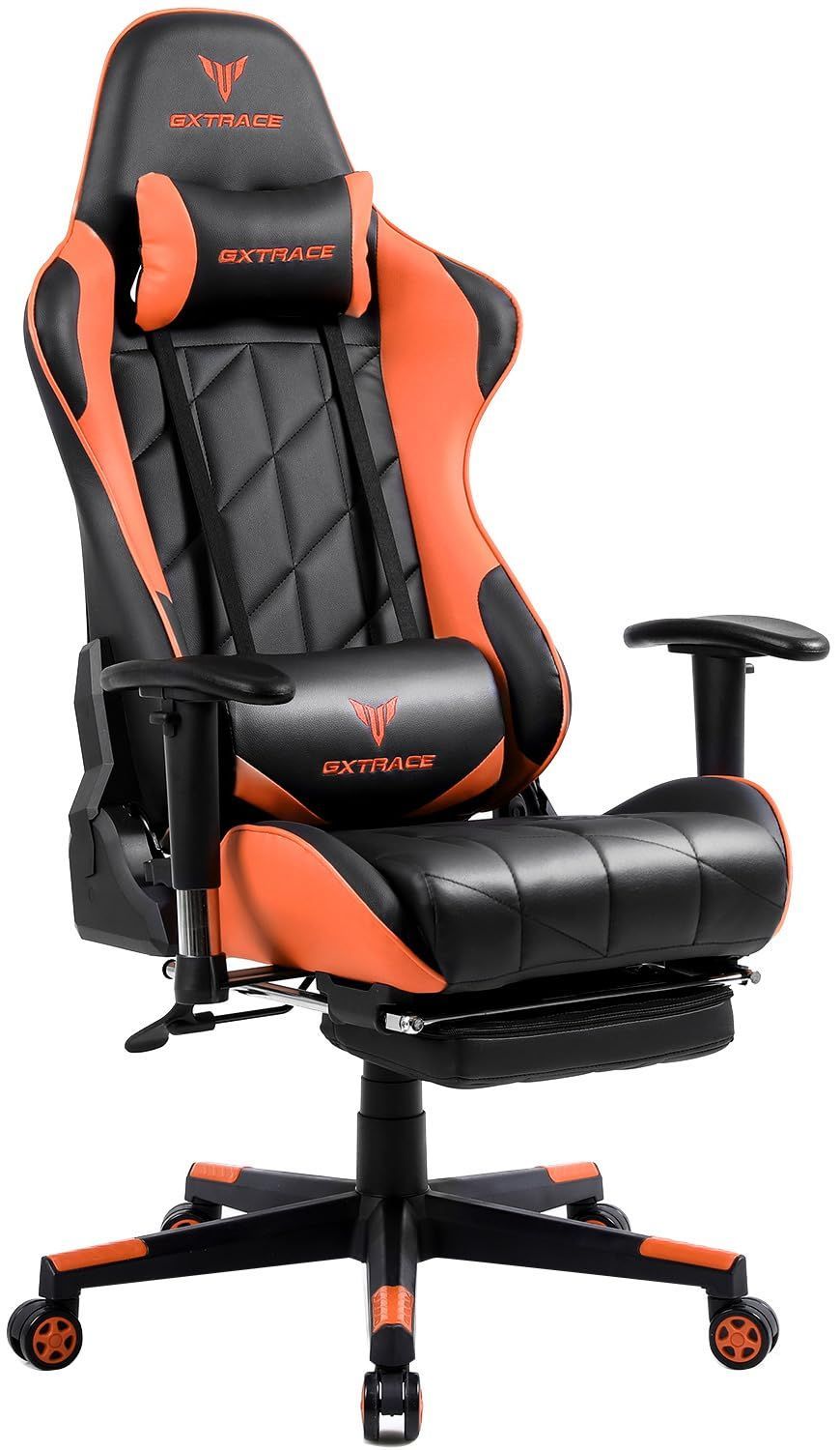 GXTRACE ゲーミングチェア オフィスチェア ゲーム用チェア デスクチェア パソコンチェア オットマン付き 人間工学 １６５度リクライニング機能 ハイバック テレワーク椅子 PCチェア Orange