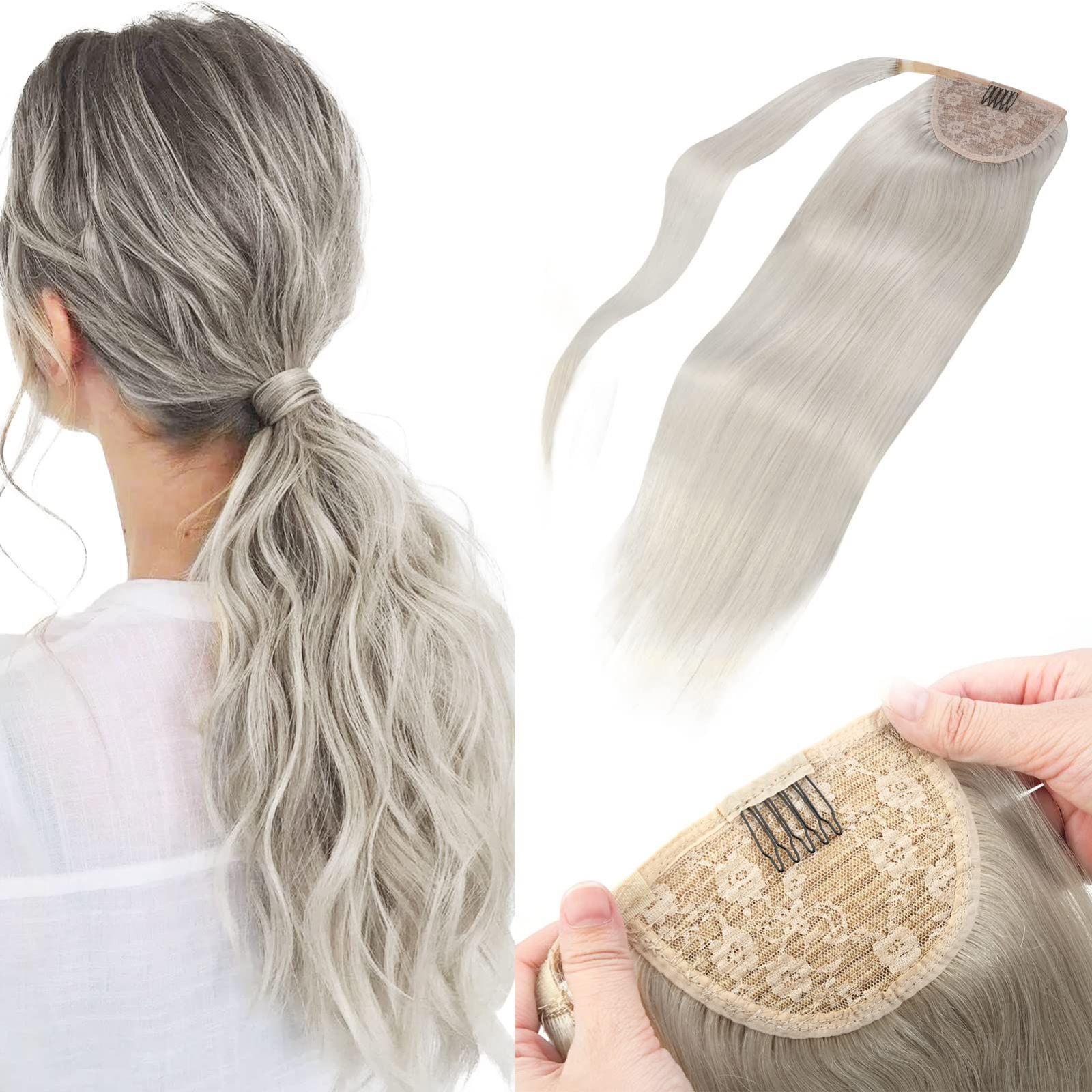 Vlasy ポニーテール エクステ 人毛 ウィッグ 染める ポイントウィッグ つけ毛 ストレート 部分ウィッグ エクステンション かつら 自然 耐熱 日常用 成人式 結婚式 パーティー 60 cm G